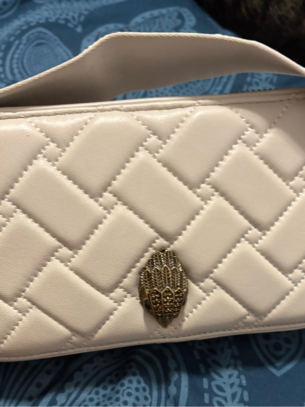 Kurt Geiger Cream Quilted Shoulder Bag with Decorative Gold Accent